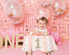 Picture of 1st Birthday Banner For Baby - Pink Party Theme Pull Flaghighchair Banner - Flag On The Cake, Birthday Banner - Photo Booth Props, Cute Party Favor Supplies (Pink 1st banner)