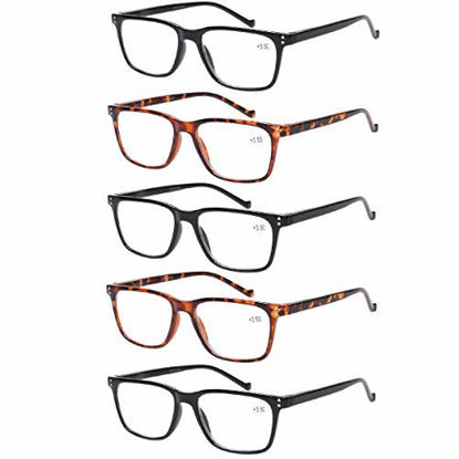 Picture of 5 Pack Reading Glasses Men Women Spring Hinges Comfortable Glasses for Reading (3 Black 2 Tortoise, 2.5)