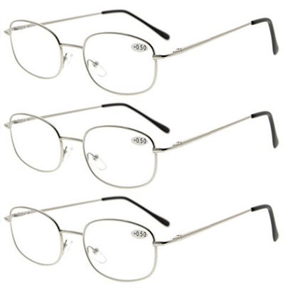 Picture of Eyekepper Metal Frame Spring Hinged Arms Reading Glasses 3 Pair Valupac Metal Readers Silver +1.0