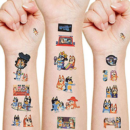 Picture of 12 Sheets Cute Temporary Tattoos for Kids, Bluey Party Supplies Bluey Dog Party Favors Bluey Merch for Boys Girls Bluey Party Decorations Bluey Birthday Gifts Bluey Decor Dog Fake Tattoos Stickers