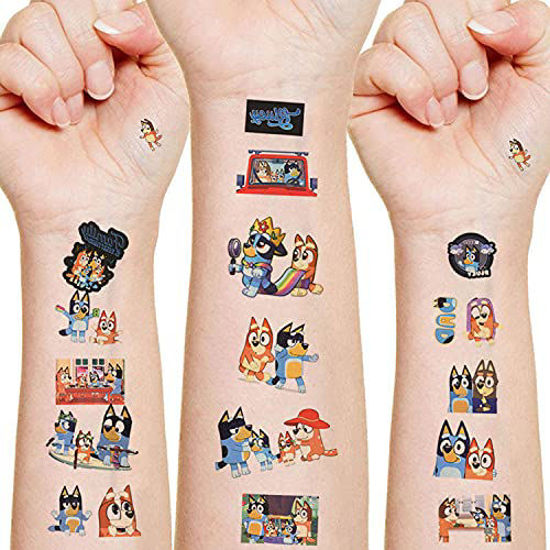 GetUSCart- 12 Sheets Cute Temporary Tattoos for Kids, Bluey Party Supplies Bluey Dog Party Favors Bluey Merch for Boys Girls Bluey Party Decorations Bluey Birthday Gifts Bluey Decor Dog Fake Tattoos Stickers