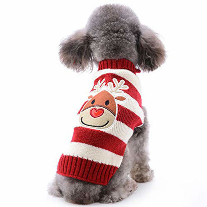 Picture of DOGGYZSTYLE Dog Christmas Sweater Xmas Pet Clothes Cute Snowman Reindeer Holiday Puppy Cat Costume New Year Gift for Small Medium Large Dogs (M, Red White Reindeer)