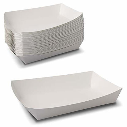 Picture of Shallow White Paper Food Tray SBS Paperboard with Grease-Resistant Barriers Microwavable - Size of 6-7/8 in x 4-5/8 in x 1-1/8 in by MT Products ( 50 Pieces)