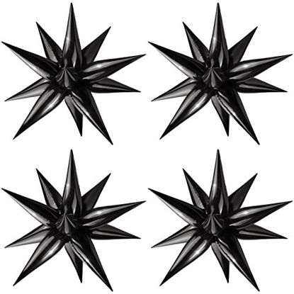 Picture of Moukiween 50 Pcs Foil Cone Mylar Balloons, Black Explosion Star Foil Balloons, Point Star Balloons for Birthday, Wedding,Photo Booth, Party Supplies Backdrop