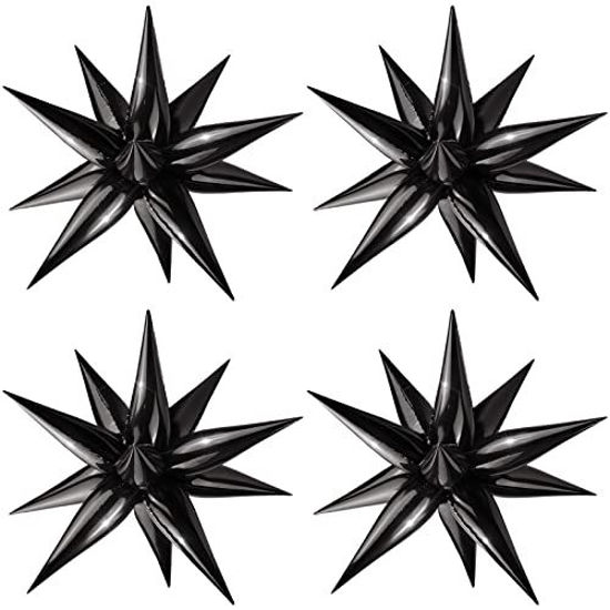 Picture of Moukiween 50 Pcs Foil Cone Mylar Balloons, Black Explosion Star Foil Balloons, Point Star Balloons for Birthday, Wedding,Photo Booth, Party Supplies Backdrop