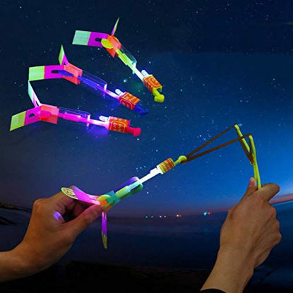 Picture of 20pcs Led Light Flying Elastic Children´s Favorite Toys Powered Rocket Arrow Sling Shoot Up Helicopter Toy, Best Gift for Kids