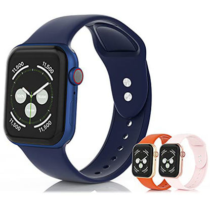 Picture of SEETEN 3 Pack Bands Compatible with Apple Watch Band 38mm 40mm 41mm 42mm 44mm 45mm Women Men, Soft and Breathable Silicone Sport Strap Replacement Wristband with 2 Metal Buckles Design for iWatch Series 7 6 5 4 3 2 1 SE (Midnight blue,Orange,Pink, 38/40/41mm-S)