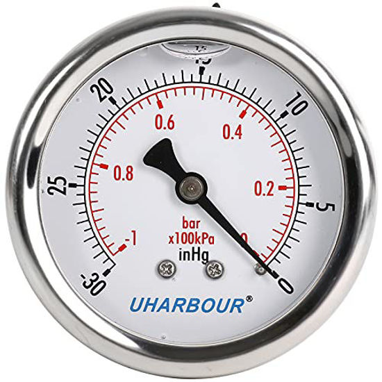 GetUSCart UHARBOUR Glycerin Filled Vacuum Pressure Gauge, 21/2" Clear