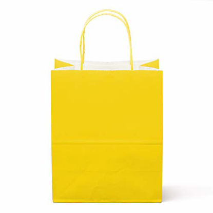 Picture of 12 Counts Food Safe Premium Paper and Ink Medium 10 X 8, Vivid Colored Kraft Bag with Colored Sturdy Handle, Perfect for Goodie Favor DIY Bag, Environmentally Safe (Medium, Yellow)