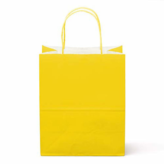 Picture of 12 Counts Food Safe Premium Paper and Ink Medium 10 X 8, Vivid Colored Kraft Bag with Colored Sturdy Handle, Perfect for Goodie Favor DIY Bag, Environmentally Safe (Medium, Yellow)