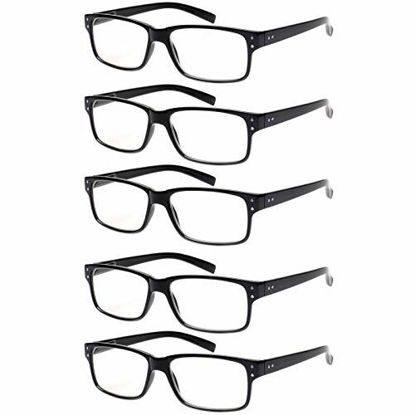 5 Pack Spring Hinge Reading Glasses Rectangular Fashion Quality Readers for Men and Women 