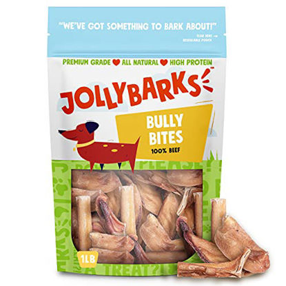 Picture of JollyBarks Bully Bites Dog Treats (1lb) Premium Natural Single Ingredient Odor Free Bully Sticks for Small Dogs - Grass Fed, Non-GMO Long Lasting Bully Sticks for Puppies, Small Bully Sticks (1lb Bag)