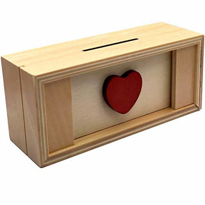 Picture of Puzzle Box Enigma Heart Secret - Money and Gift Card Holder in a Wooden Magic Trick Lock with Hidden Compartment Piggy Bank Brain Teaser Game