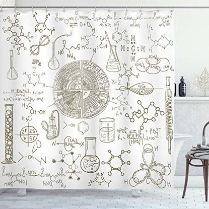 Picture of Ambesonne Science Shower Curtain, Science Theme Hand Drawn Style Chemistry Laboratory Illustration, Cloth Fabric Bathroom Decor Set with Hooks, 84" Long Extra, White Umber