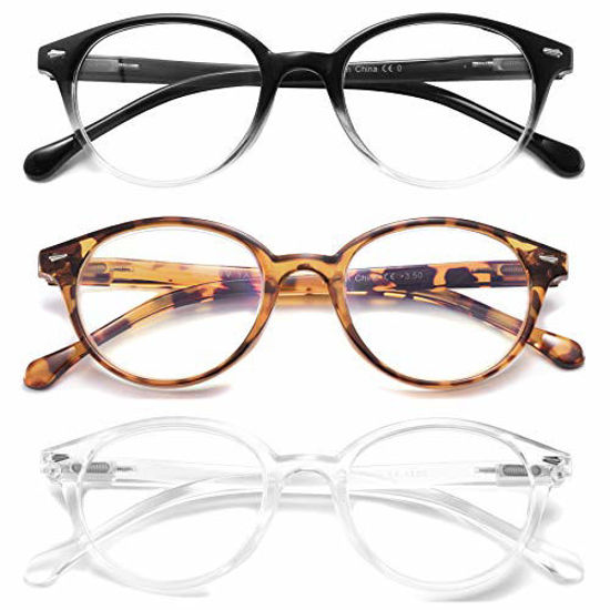 3 Pack Reading Glasses Spring Hinge Stylish Readers Black Tortoise for Men and Women 