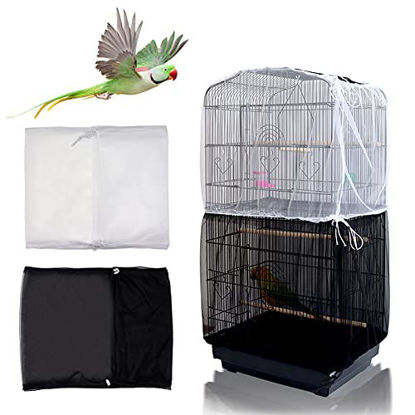 Picture of Daoeny 2Pcs Universal Bird Cage Cover, Adjustable Parrot Nylon Airy Soft Mesh Net, Extra Large Seed Feather Catcher, Birdcage Cover Skirt Sheer Guard for Parakeet Macaw Round Square Cages