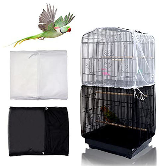 Soft Airy Nylon Mesh Parrot Net 2 Black+1 White Universal Feather Seed Catcher Birdcage Cover Skirt Sheer Guard for Round Square Cages Daoeny 3Pcs Adjustable Bird Cage Cover