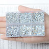 Picture of AD Beads 4300 Pieces Flat Back Nail Art Rhinestones Round Beads 6 Sizes (2-6.5mm) with Storage Organizer Box,Rhinestones Picking Pen for Nail Art Phone Decorations Crafts DIY (Opal White)