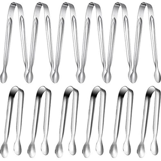 Picture of 12 Pieces Sugar Tongs Ice Tongs Stainless Steel Mini Serving Tongs Appetizers Tongs Small Kitchen Tongs for Tea Party Coffee Bar Kitchen (Silver,4.3 Inch, 6 Inch)