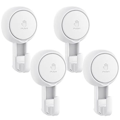 Picture of Suction Cup Hooks for Shower, Elegear Heavy Duty Shower Suction Hooks (4-Pack) Waterproof Shower Hooks for Loofah, Robe, Towel Reusable Vacuum Suction Hooks for Bathroom Kitchen Storage & Organization