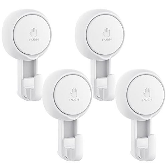 Picture of Suction Cup Hooks for Shower, Elegear Heavy Duty Shower Suction Hooks (4-Pack) Waterproof Shower Hooks for Loofah, Robe, Towel Reusable Vacuum Suction Hooks for Bathroom Kitchen Storage & Organization