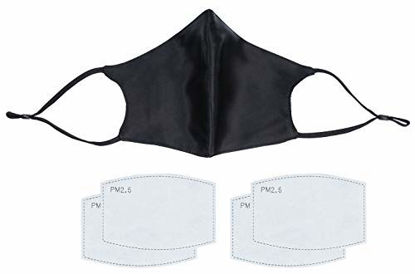 Picture of 100% Mulberry Silk Face Mask with PM2.5 Filter and Filter Pocket, Reusable,Fashionable,Anti Dust Mouth Cover with Adjustable Ear Loops,Light Weighted,for Girls, Women and Men, Small Size, Black 1PCS