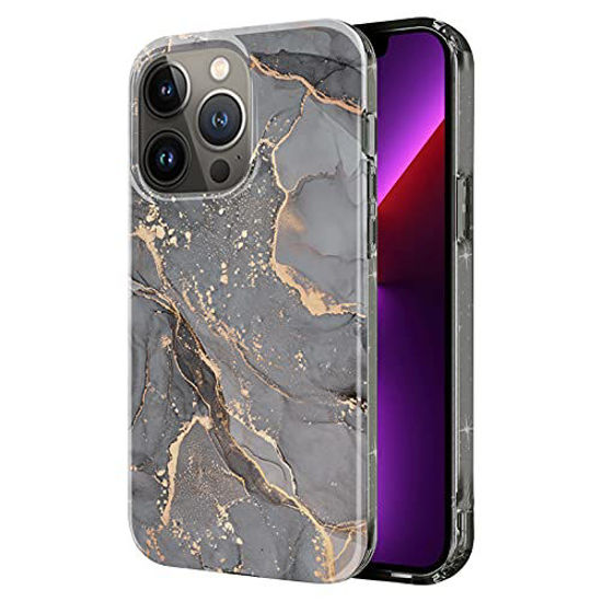 Picture of Seltureone Compatible with iPhone 13 Pro Case, Glossy Soft Glitter Marble TPU Shockproof Bumper Scratch-Proof Skin Phone Covers, Gray
