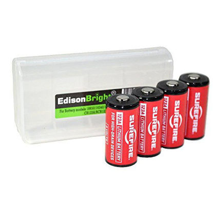 Picture of 4 Pack SureFire CR123A Lithium Batteries (Made in USA) SF123A with EdisonBright BBX3 Battery Carry case Bundle