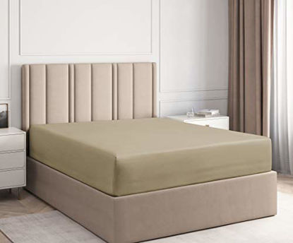 Picture of Twin XL Fitted Sheet - Single Fitted Deep Pocket Sheet - Fits Mattress Perfectly - Soft Wrinkle Free Sheet - 1 Fitted Sheet Only - Beige