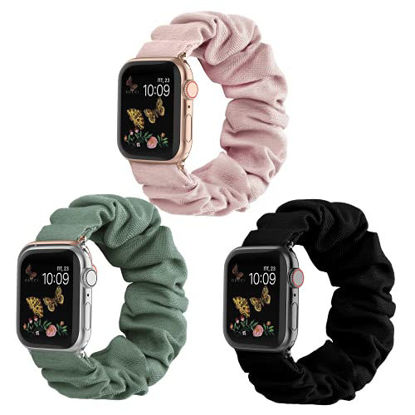Picture of Compatible for Scrunchie Apple Watch Band 38mm 41mm 42mm 40mm 44mm 45mm Cute Print Elastic Watch Bands Women Bracelet Strap Compatible for Apple iWatch Series 7 6 5 4 3 2 1(3 Pack, 38/40/41mm-Large)