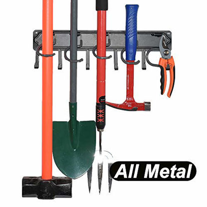 Picture of YueTong All Metal Garden Tool Organizer,Adjustable Garage Wall Organizers and Storage,Heavy Duty Wall Mount Holder with Hooks for Broom,Rake,Mop,Shovel.1 Pack