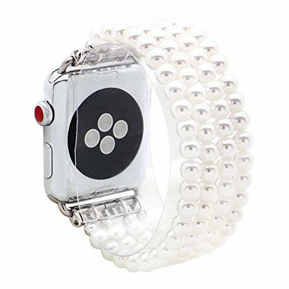 Picture of KAI Top Compatible for Apple Watch Band 42mm 44mm 45mm, Fashion Artificial Pearls Beaded Stretch Bracelet Watch Strap Bands for Women Compatible with Apple iWatch Series SE & Series 7 6 5 4 3 2 1