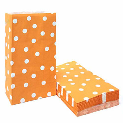 Picture of Polka Dot Paper Bags Orange Lunch Bags for Party Favors Supplies by ADIDO EVA (5.1 x 3.1 x 9.4 in 50 PCS)