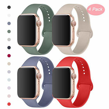 Picture of RUOQINI 4 Pack Compatible with Apple Watch Band 38mm 40mm,Sport Silicone Soft Replacement Band Compatible for Apple Watch Series 5/4/3/2/1 [S/M Size - Pine Green/Stone/Lavender Gay/Red]