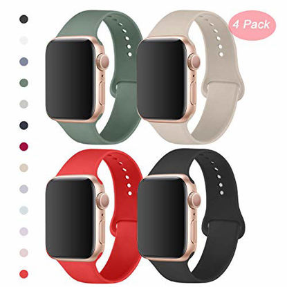 Picture of RUOQINI 4 Pack Compatible with Apple Watch Band 38mm 40mm,Sport Silicone Soft Replacement Band Compatible for Apple Watch Series 5/4/3/2/1 [S/M Size - Pine Green/Stone/Red/Black]