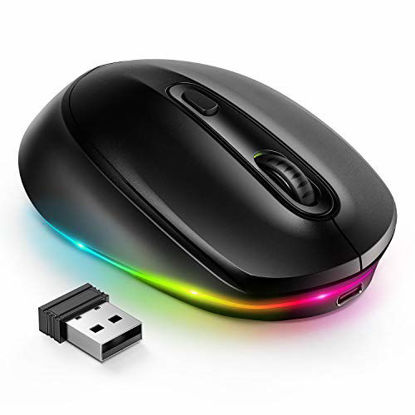 Picture of seenda Wireless Mouse, Ultra Silent Rechargeable Light Up LED Mouse with USB Receiver, Comfortable Cordless Mice and 3 Adjustable DPI for Laptop Computer Chromebook, Black