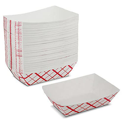 Picture of Paper Food Trays - 2 1/2 lb Disposable Plaid Classy Red and White Boats by MT Products (75 Pieces)