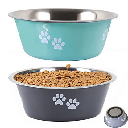 Picture of Stainless Steel Dog Bowls,2 pcs Puppy Food Bowl and Water Bowl Set with Non-Slip Rubber Soles,Small Medium Dogs Cats Pet Feeders Bowls(M-29 Ounce)