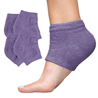 Picture of ZenToes Moisturizing Heel Socks 2 Pairs Gel Lined Fuzzy Toeless Spa Socks to Heal and Treat Dry, Cracked Heels While You Sleep (Regular, Lilac)