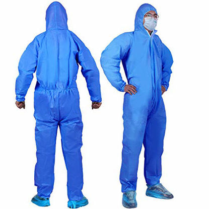 Picture of YIBER Disposable Protective Coverall Hazmat Suit, Heavy Duty Painters Coveralls, Made of SMS Material, Excellent air permeability and water repellency- 1 PCS/PACK (XL, Blue)