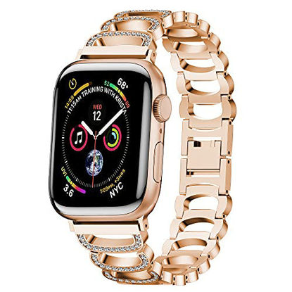 Picture of Kmiaodeli Metal Stainless Steel Link Rose gold Women Men Bands Compatible with Apple Watch Band 38 40 41 42 44 45mm iWatch SE Series 1 2 3 4 5 6 7 Adjustable Fashion Bracelet Watch Band(38/40/41mm)
