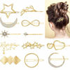 Picture of 12 Pieces Hair Barrettes Hair Clips Minimalist Gold Hair Pins Women Lady Girl Hair Accessories Rhinestone Pearl Moon Star Pearl Hair Clip Vintage Snap Barrette Comb Stick Claw Crab Clamp