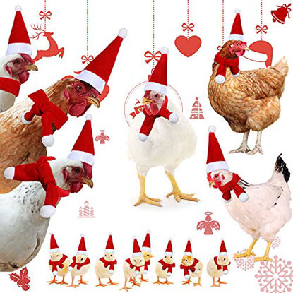 Picture of Frienda 24 Pieces Christmas Pet Chicken Hat Scarf Christmas Scarf Santa Cloak for Hens Santa Claus Hat with Adjustable Chin Strap Christmas Chicken Costume for Poultry Hen Rooster (Red)