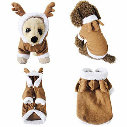 Picture of Mogoko Dog Cat Christmas Reindeer Costume, Funny Pet Elk Cosplay Dress, Puppy Fleece Outfits Warm Hoodie Xmas Apparel Clothes (L Size)