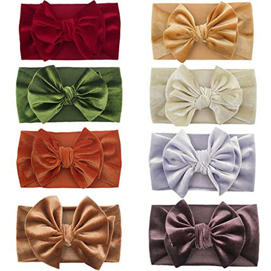 Picture of 8PCS Elastic Christmas Velvet Headband for Baby Girls,Toddler Girls Bows Turban Head Wrap Hair Bands Photography Props Hairband (8 PCS Hairbands)