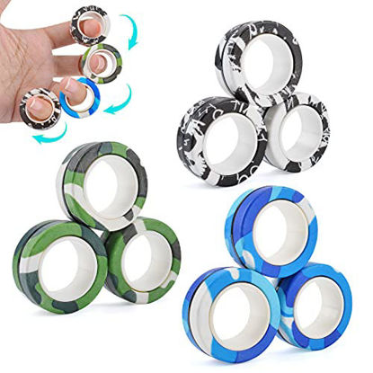 Picture of MRTREUP 9PCS Magnetic Rings Fidget Toys for Adults Kids, Newest Colorful Finger Rings Toy, Stress Relief Magnetic Spinner Ring, Anxiety Relief Decompression, Birthday Halloween
