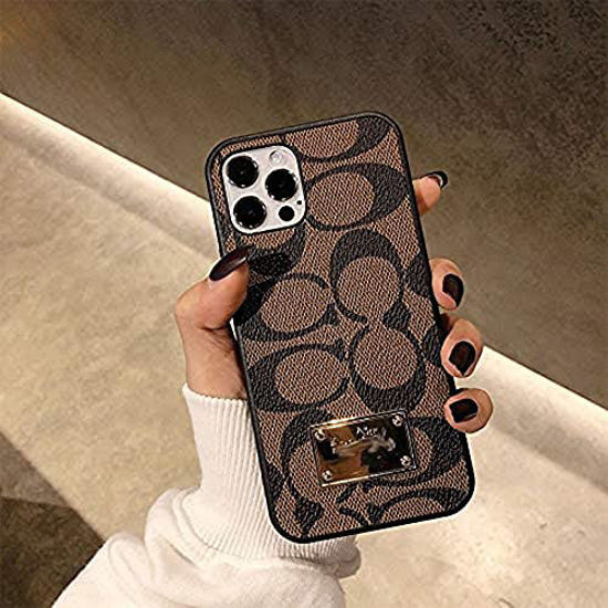 Getuscart Luxury Iphone 13 Pro Max Case Designer Ultra Thin Leather Metal Nameplate Tpu Frame Case Cover For Iphone 13 Pro Max 6 7 Inch 21 Brown