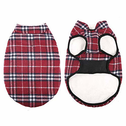 Picture of Kuoser British Style Plaid Dog Winter Coat, Windproof Water Repellent Cozy Cold Weather Dog Coat Fleece Lining Dog Apparel Dog Jacket Dog Vest for Small Medium and Large Dogs with Pocket Red S