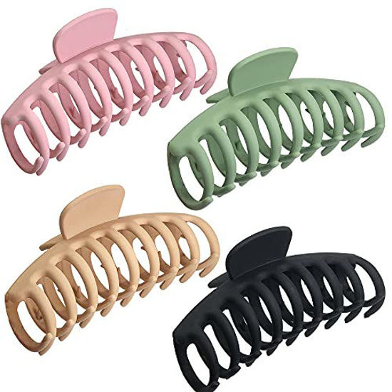 Picture of OWIIZI Large Hair Claw Clips for women, 4.3" Matte Big Hair Clips Non-Slip Ponytail Barrette Strong Hold Claw Clips for girls Long Thick Hair (4packs)