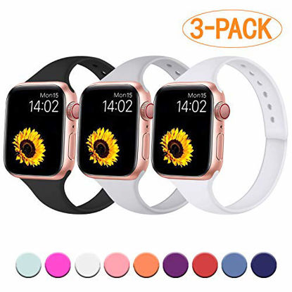 Picture of R-fun Slim Bands Compatible with Apple Watch Band 44mm Series 5/4 42mm Series 3/2/1, 3 Pack Soft Narrow Thin Silicone Sport Strap Wristband for Women Girl Kids with iWatch, Black/White/Darkgray
